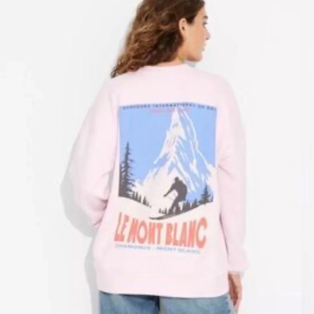 Wild Fable Le Mont Blanc Sweatshirt XXS Pink Graphic‎ Ski Pullover Cozy Y2K - Picture 6 of 13